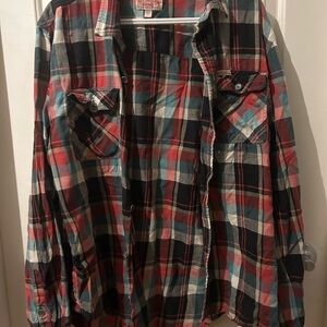 Men's True Religion Plaid Button-Up Shirt in Red, Black & Teal